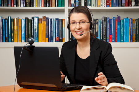 Woman taking an online course
